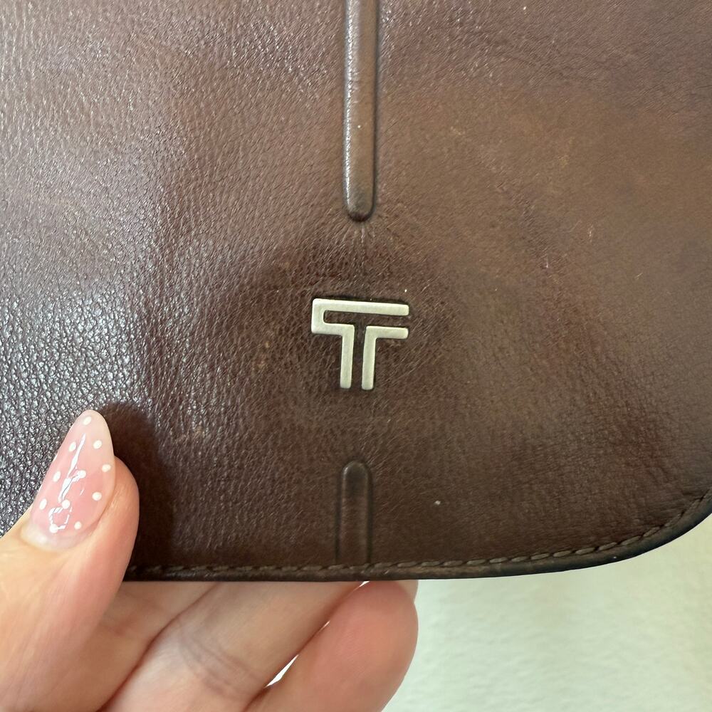 TUMI Leather Messenger Crossbody Bag Brown Adjustable Strap‎ Travel Work - Picture 4 of 13